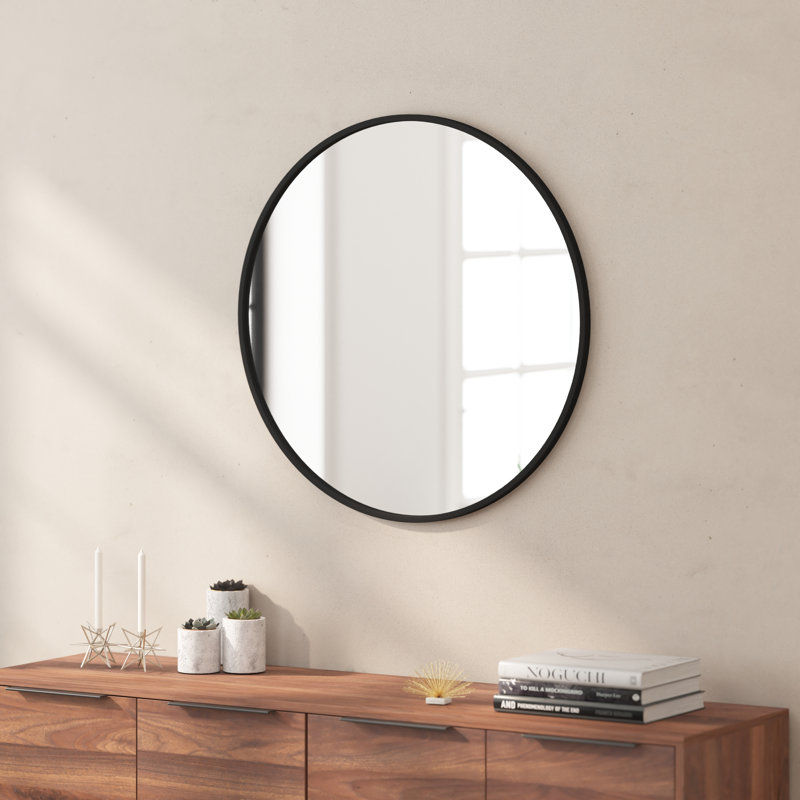 Miroir mural rond en métal, Noir, 30 po x 30 po