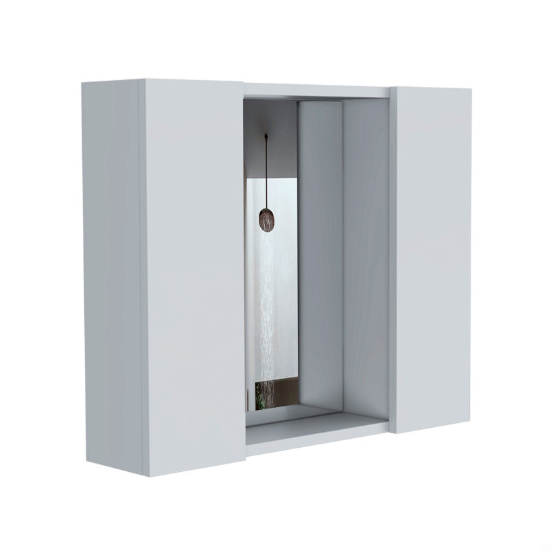 Armoire à pharmacie houblon, double porte, miroir, une tablette extérieure, Blanc