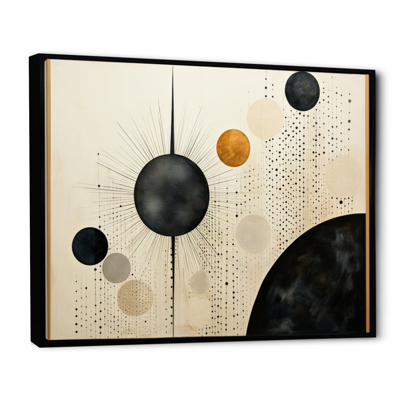 Beige noir Mid Century Minimalist Oasis, reproduction d'art sur toile, H 30 po x l 40 po, Cadre flottant noir