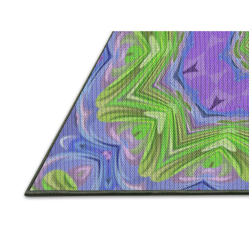 Laine tissée à la machine de fabrication orientale et polyester vert/mauve Tapis décoratif, Rectangle 5 pi x 7 pi