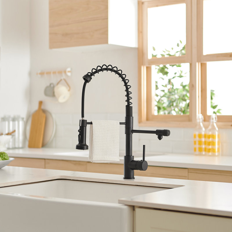 Robinet rétractable d'évier de cuisine à filtre à eau - Purificateur d'eau, noir mat, sortie double tuyau, installation sans effort avec filtre purificateur, simple