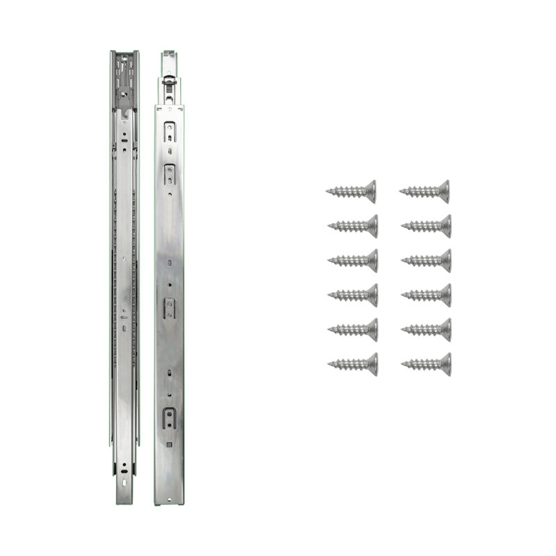 Glissières de tiroir à fermeture latérale 24 po - extension complète capacité 100 lb. Finition cadmium 