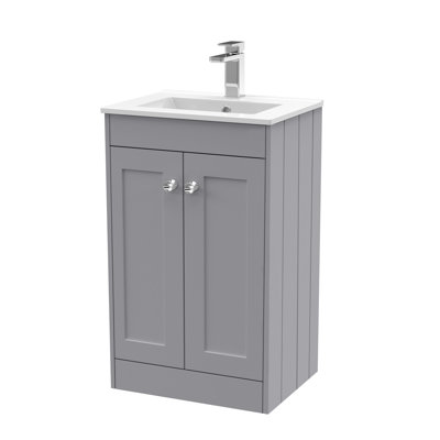 Old London Ashwick Satin White 500mm Floorstanding 2-Door Unit With Minimalist Basin