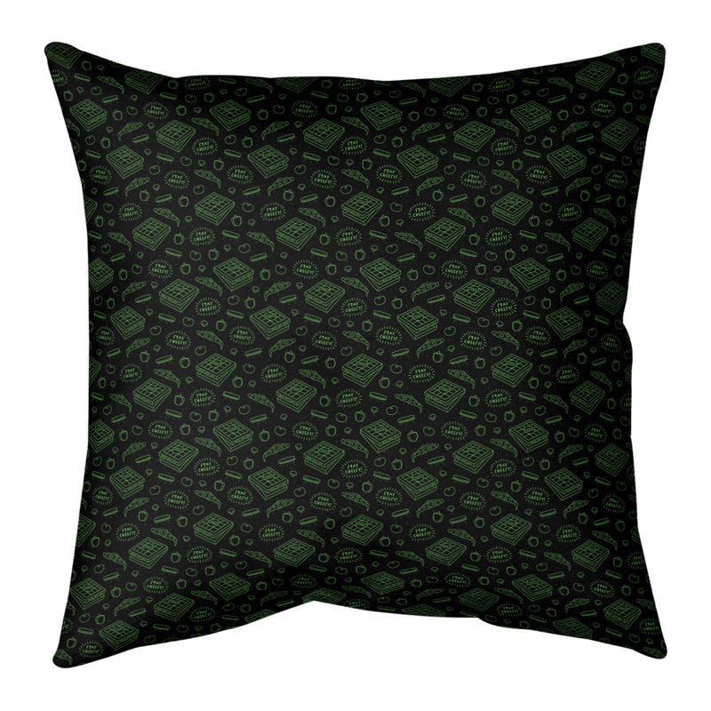 Coussin Katelyn Elizabeth, H 16 po x l 16 po, Pas de bourre, Noir/vert