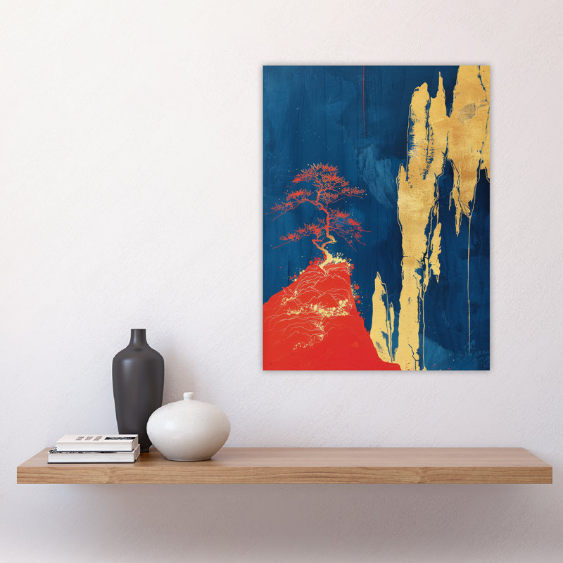 Wall Art Print Chinese Landscape Tree Blue Cliffside Poster