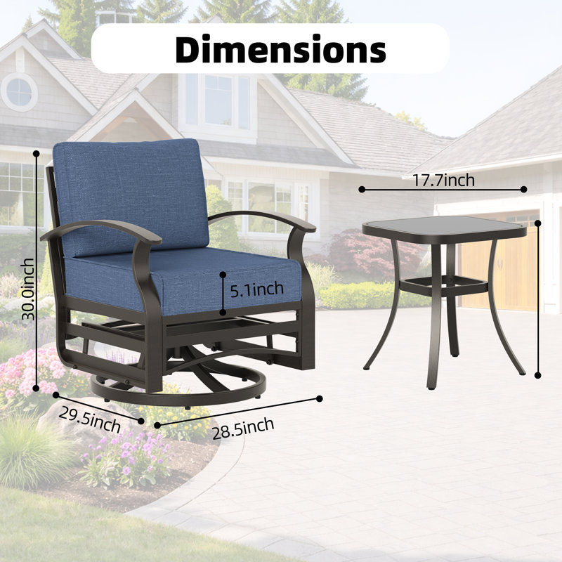 28.5" wide Outdoor Metal Patio Glider Swivel Chair, Blue