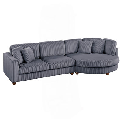 Contemporary 2Pc Sectional Set XL Plush Corduroy Fabric Camel Color LAF Sofa RAF Round Chaise W Pillows Living Room Couch