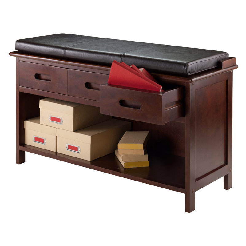 Banc de rangement en bois massif Adriana avec 3 tiroirs, H 21,76 po x l 38,13 po x P 13,91 po