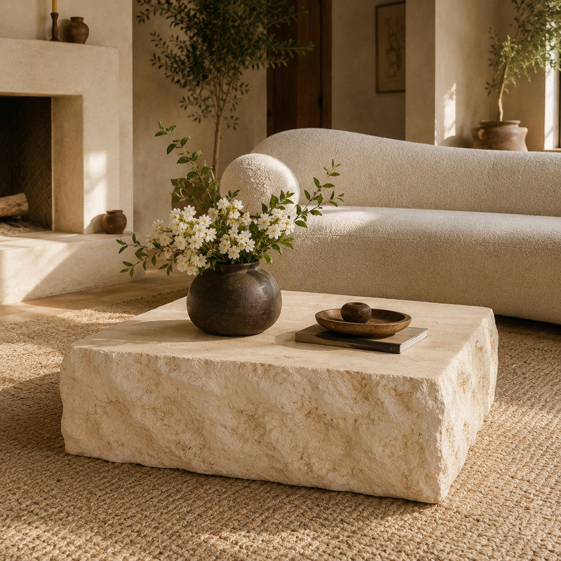 Organic Modern Faux Stone Coffee Table Latitude Run