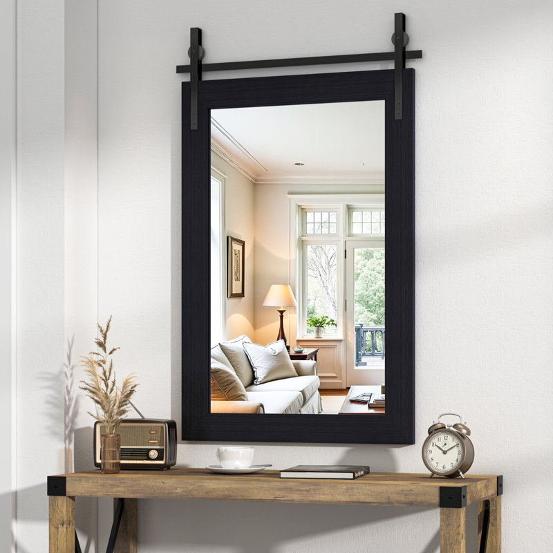 Miroir décoratif moderne en bois massif de style campagnard rustique, 24 po x 36 po, Noir