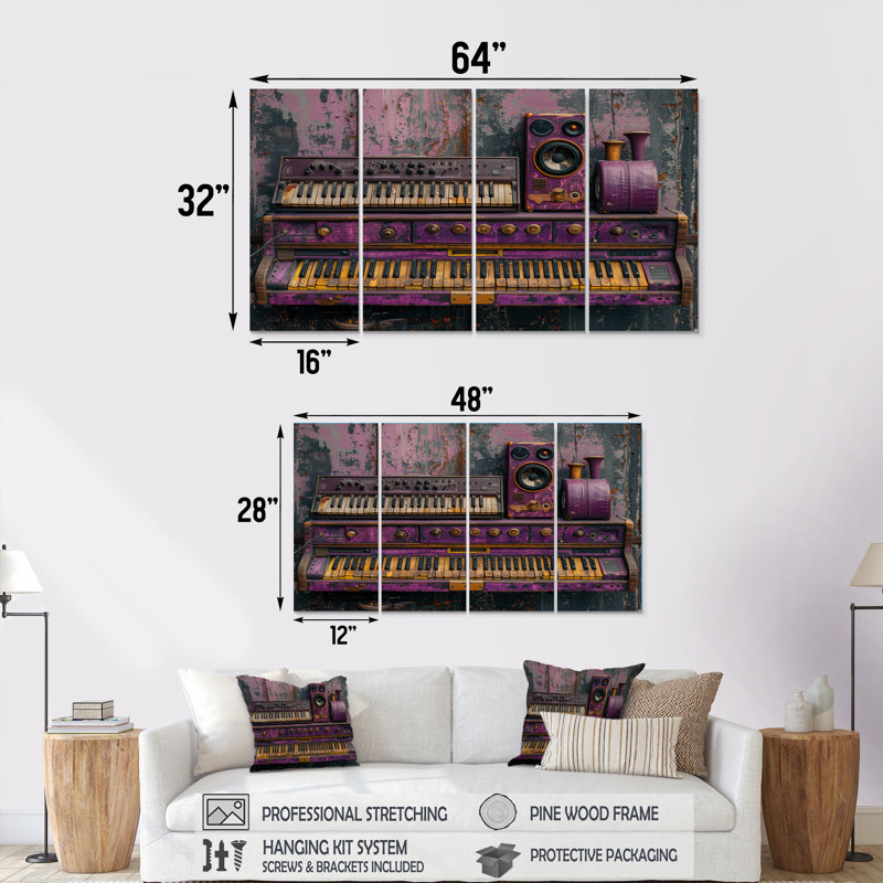 «Purple Gold Music Instument», ensemble de reproductions d'art mural, H 32 po x l 64 po