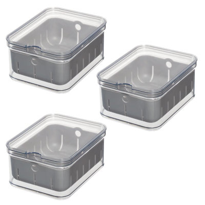 iDesign Berry Bin with Removable Colander and Lid - Set of 3, Clear/Gray