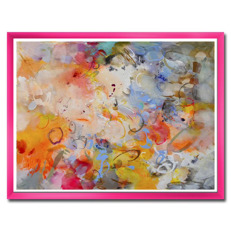 «Blue and Yellow Color Whirls», reproduction d'art sur toile encadrée, H 36 po x l 46 po x P 1,5 po, Encadré rose