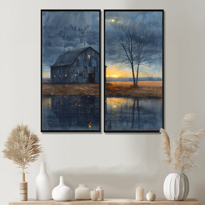 Winter Blue Barn Fading Light II - Barn Large, impressions sur toile 2 pièces
