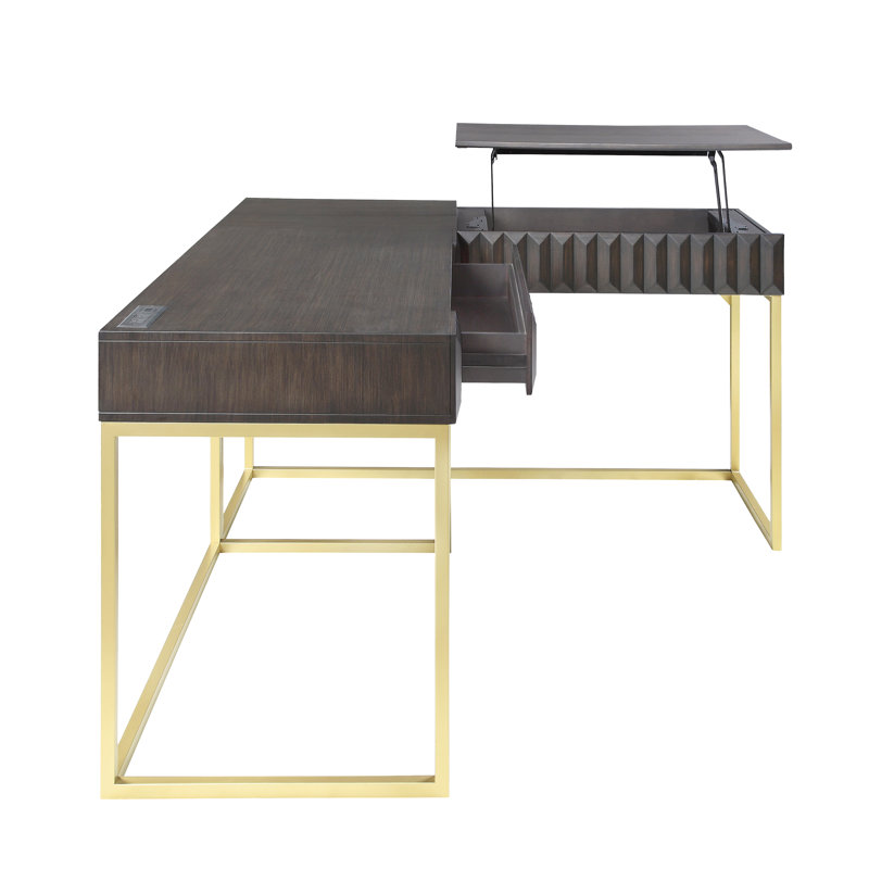 Bureau en L Livengood, Noyer / doré