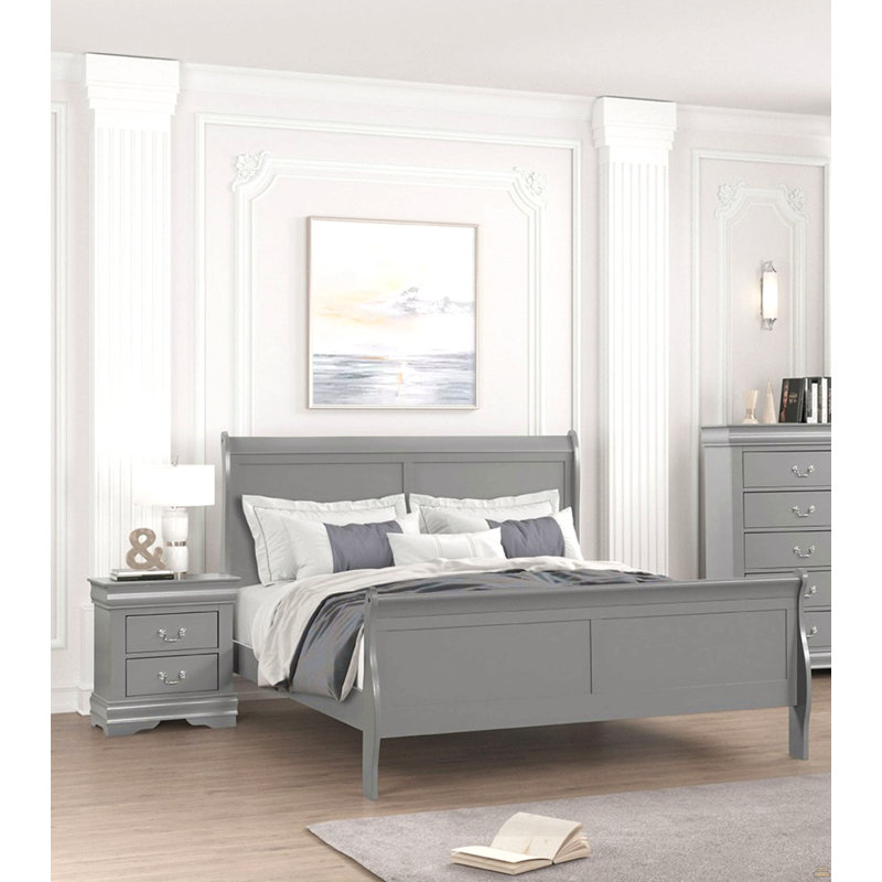Meuble de chambre à coucher grand lit 1pc Louis Phillipe, Grand lit, Gris