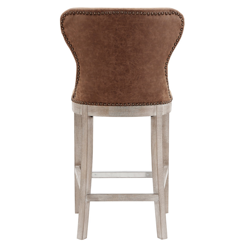 Grantham Upholstered Counter Stool, Counter Stool (26” Seat Height), Nubuck Chocolate faux leather