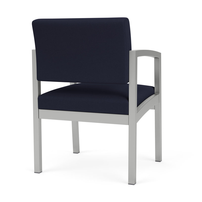 Chaise en acier Lenox, Argent argent, Bleu marine Visite Libre - Tissu uni