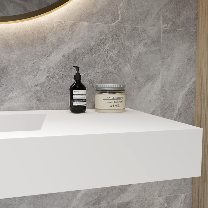Lavabo de salle de bain rectangulaire à surface solide blanc mat 18,9 "pour hôtel, restaurant FRALIMK
