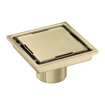 DryShield 4" Brushed Gold square grid drain