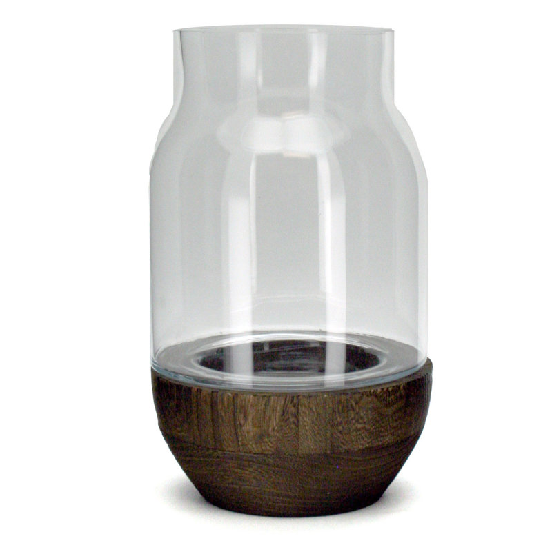 Wood Tabletop Hurricane, 9.7" H x 5.9" W x 5.9" D