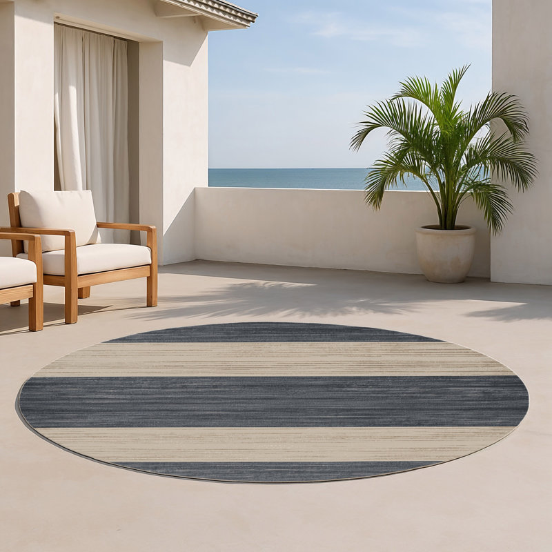 Tapis intérieur / extérieur beige HorizontalStripes, Rond 5 pi