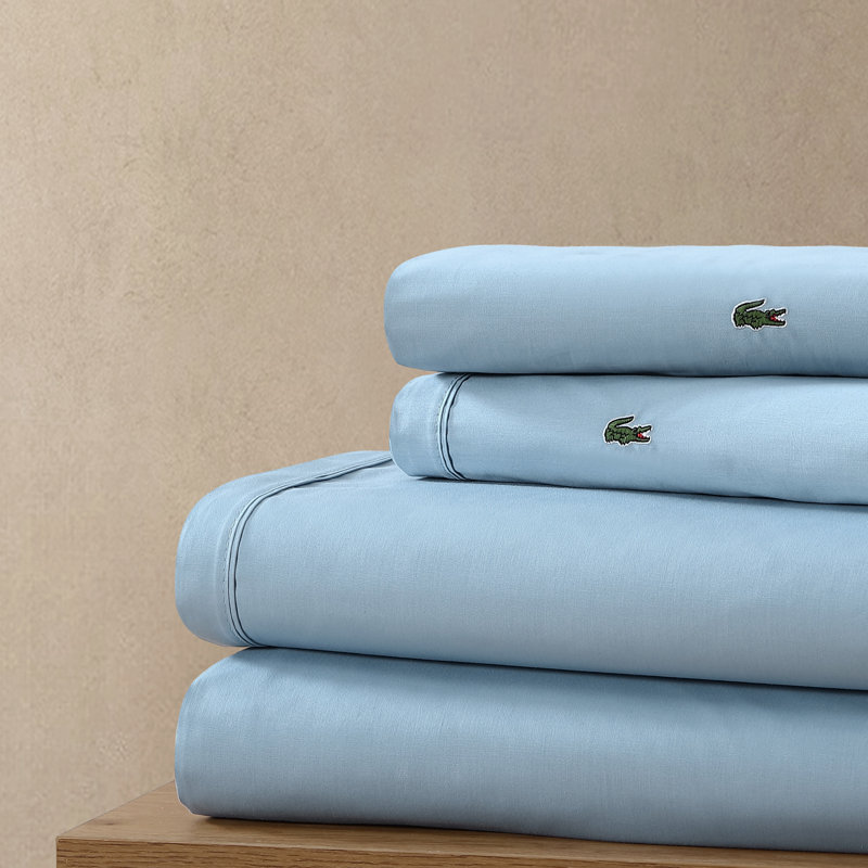Lacoste Cotton Percale Sheet Set, Cooling & Breathable Bedding, Deep Pocket Fitted Sheet, Allure Blue, King, Allure Blue