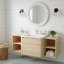 Meuble-lavabo mural avec lavabo en céramique blanche et deux tablettes de rangement-897087976