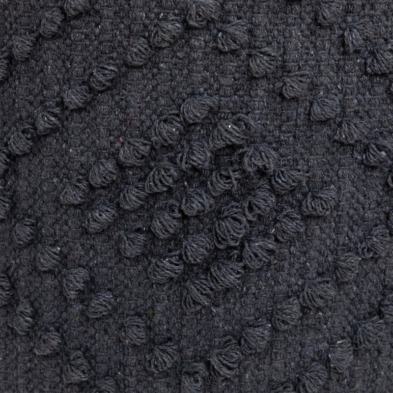 Woven Cotton Textured Round Pouf - 14" - Grey