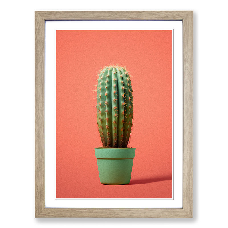 Cactus Minimalism Art - Framed Print, Oak Framed, 64cm H x 46cm W x 2cm D