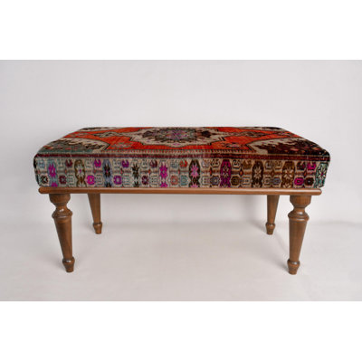 Banc rouge et brun, banc médaillon, banc repose-pieds, banc rembourré, banc tapis turc, banc Kilim, banc de décoration intérieure, banc fait à la main