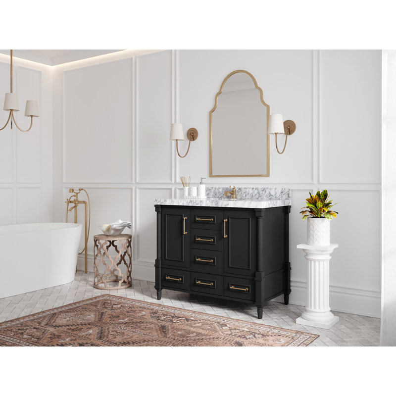 Aberdeen 42'' Single Bathroom Vanity with Quartz Top, Calacatta Laza, Blacktop