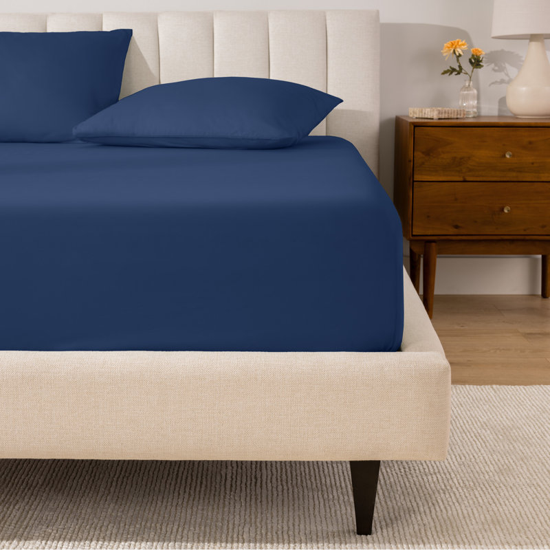 Drap-housse en percale de coton biologique à densité de tissage 300 fils, Drap-housse pour lit simple TG, Bleu foncé