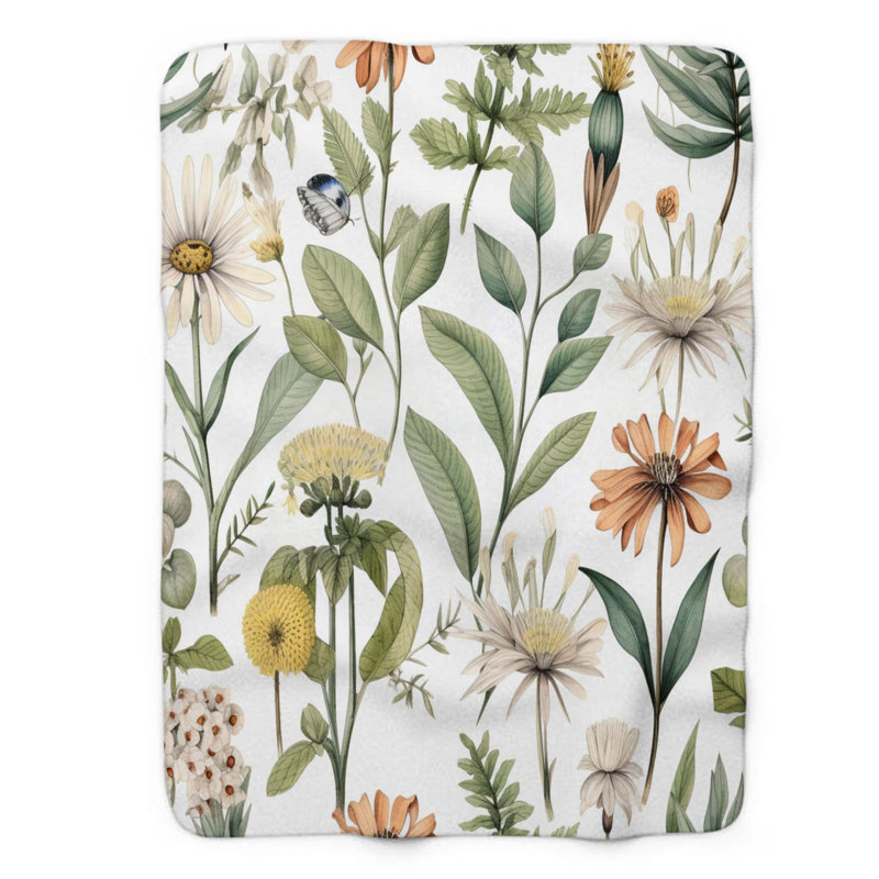 Motifs de fleurs classiques - couverture en sherpa de qualité supérieure 1 pièce, Grand lit