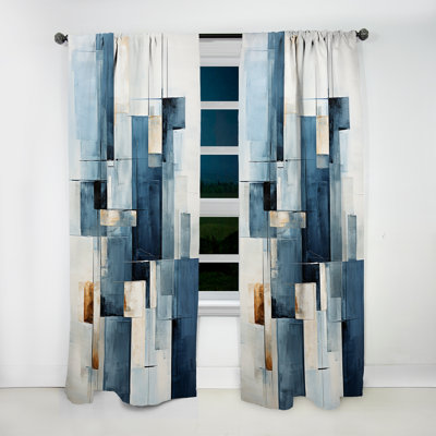 Soren Blue And White Nautical Shapes V - Coastal Minimalism Curtain - Velvet Room Darkening - 1 panel