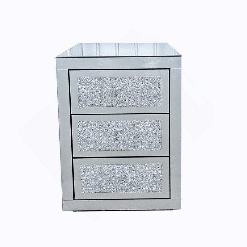 3-Drawer Mirrored Nightstand Bedside Table Glass Accent End Table Silver
