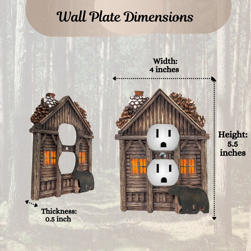 Resin Rustic Wall Plate Cover Cozy Cabin with Bear Design