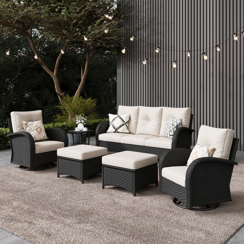 Ensemble de 6 chaises d'extérieur Layinsun, Beige, Noir, noir, noir, noir