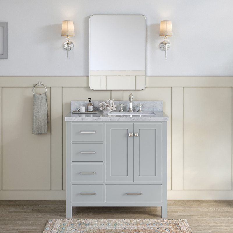 Cambridge 37'' W Single Vanity, Carrara Marble, Brushed Nickel, Gray