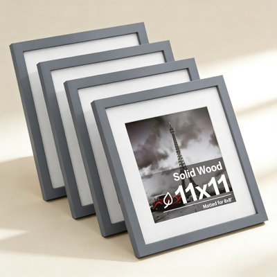Solid Wood Picture Frame 4 Pack - 11X11 Inch Display For 4X4, 8X8, Or 11X11 Photos With Mat, Versatile Tabletop And Wall Mount Design In Dark Grey