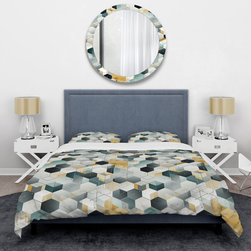 Grey Hexagons Dreams - Ensemble de housse de couette géométrique - Microfibre de polyester
