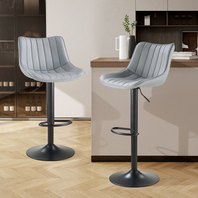 Adjustable Swivel Bar Stools, Counter Height Bar Stool with Footrest, Modern PU Leather Bar Chairs for Kitchen Island, Dining Room, Lightgrey(Set of 2)