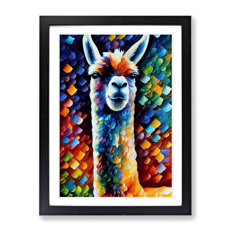 Llama Painted - Single Picture Frame Print, 34cm H x 25cm W x 2cm D, Black