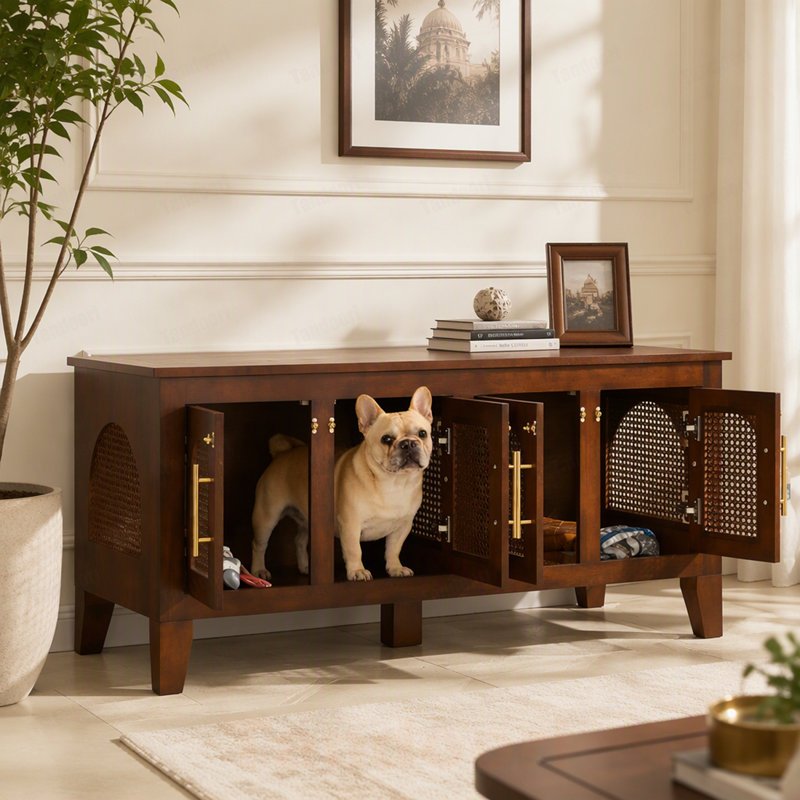 Armoire pour chien avec cage en bois d'hévéa Lars