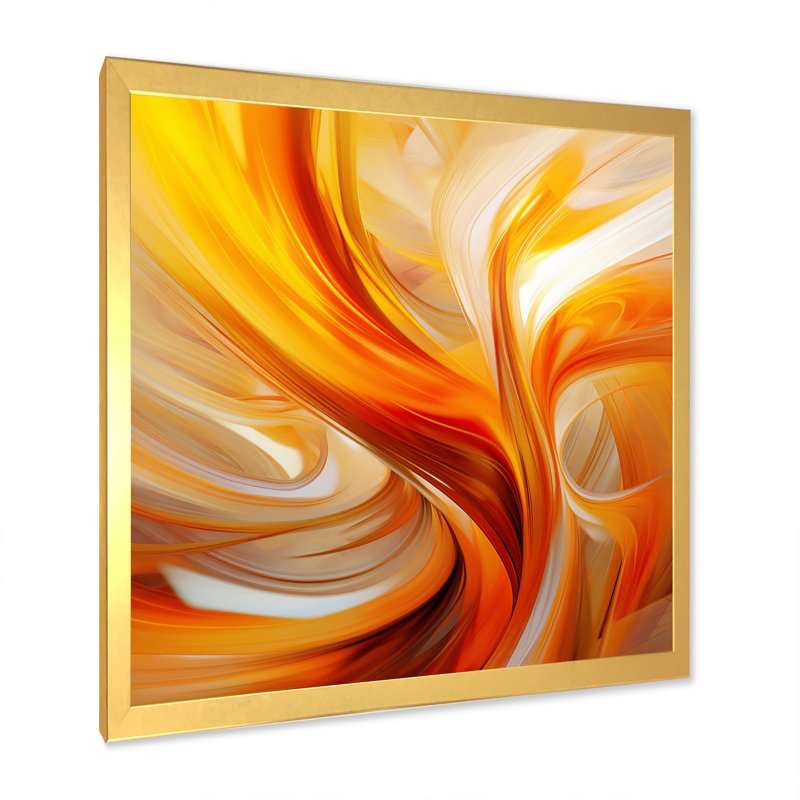 Art abstrait orange, fractale chaleureuse - Art mural, H 32 po x l 16 po, Cadre photo unique, Doré