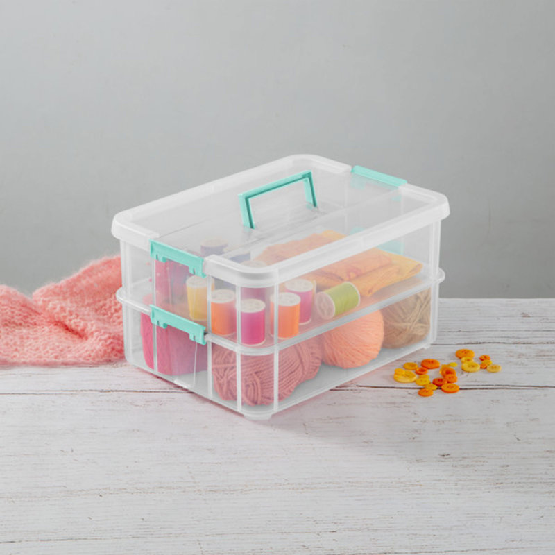Clear Stackable Plastic 2-Tier Lidded Storage Box