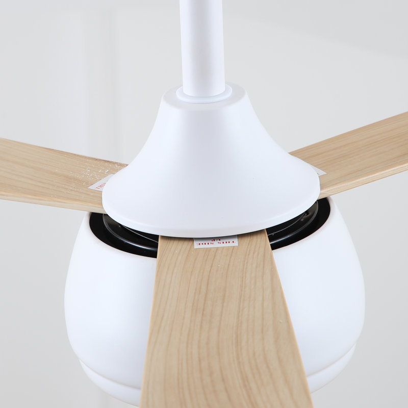Ceiling Fan With Led Light, 132 Cm Diameter, White With Wood Grain Finish, 6 Speed Settings, Dimmable