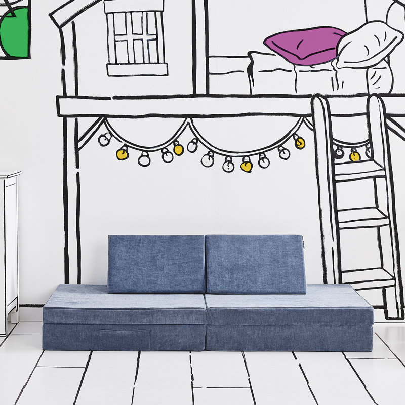 Yourigami Kids and Toddler Play Couch, Convertible Folding Sofa, Durable Foam Modular Design, Light Blue