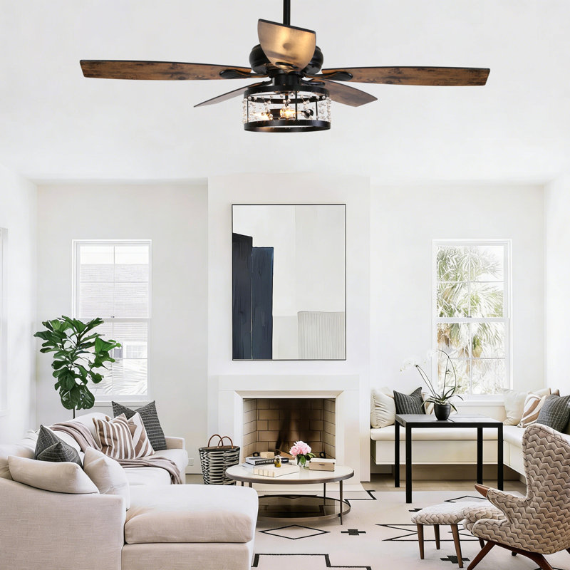 Ventilateur de plafond noir 52 po à 5 pales avec ensemble d'éclairage et télécommande inclus