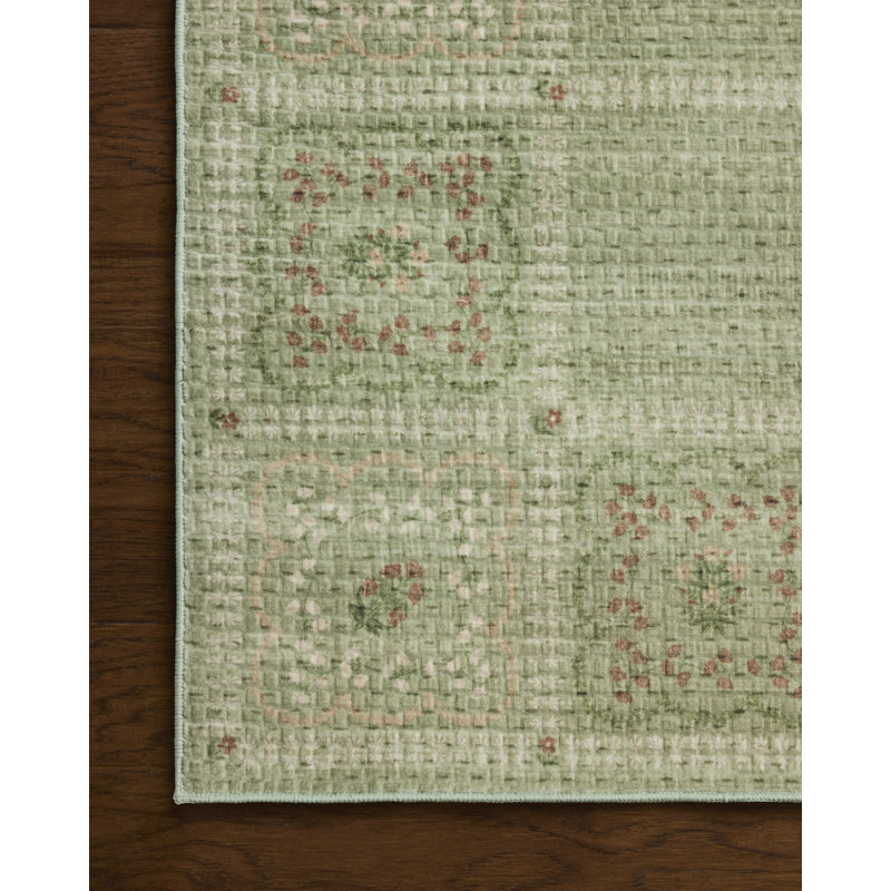 Rifle Paper Company x Loloi Orchard Green / Multi Machine Washable Area Rug, Runner 2'6" x 9'6", Green/Multicolor